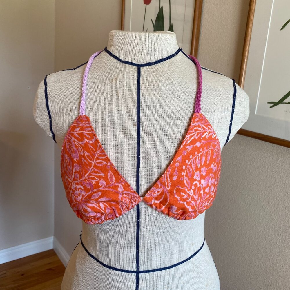 Handmade fabric & crochet bikini top adjustable festival top